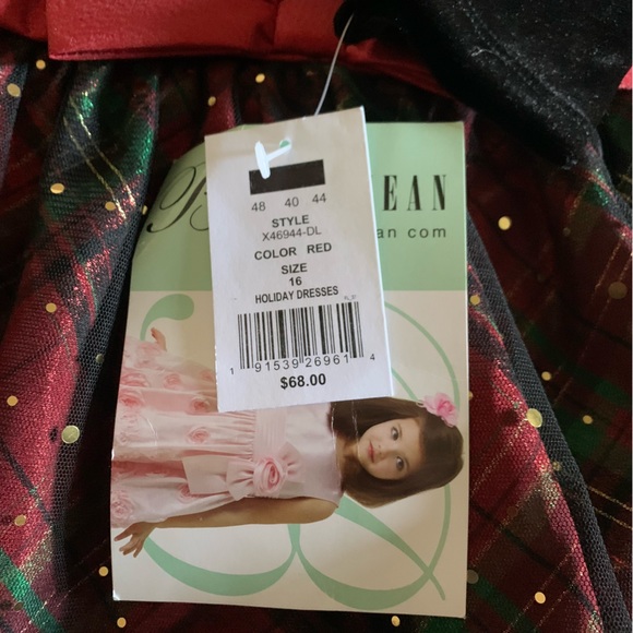 Bonnie Jean Holiday Girls Plaid Taffeta Drop Waist black velvet Dress Size 16!! - Picture 4 of 7